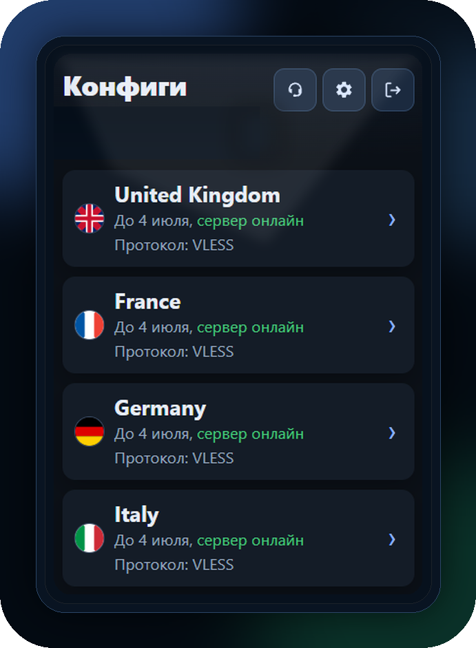 Консоль glekcVPN с конфигами